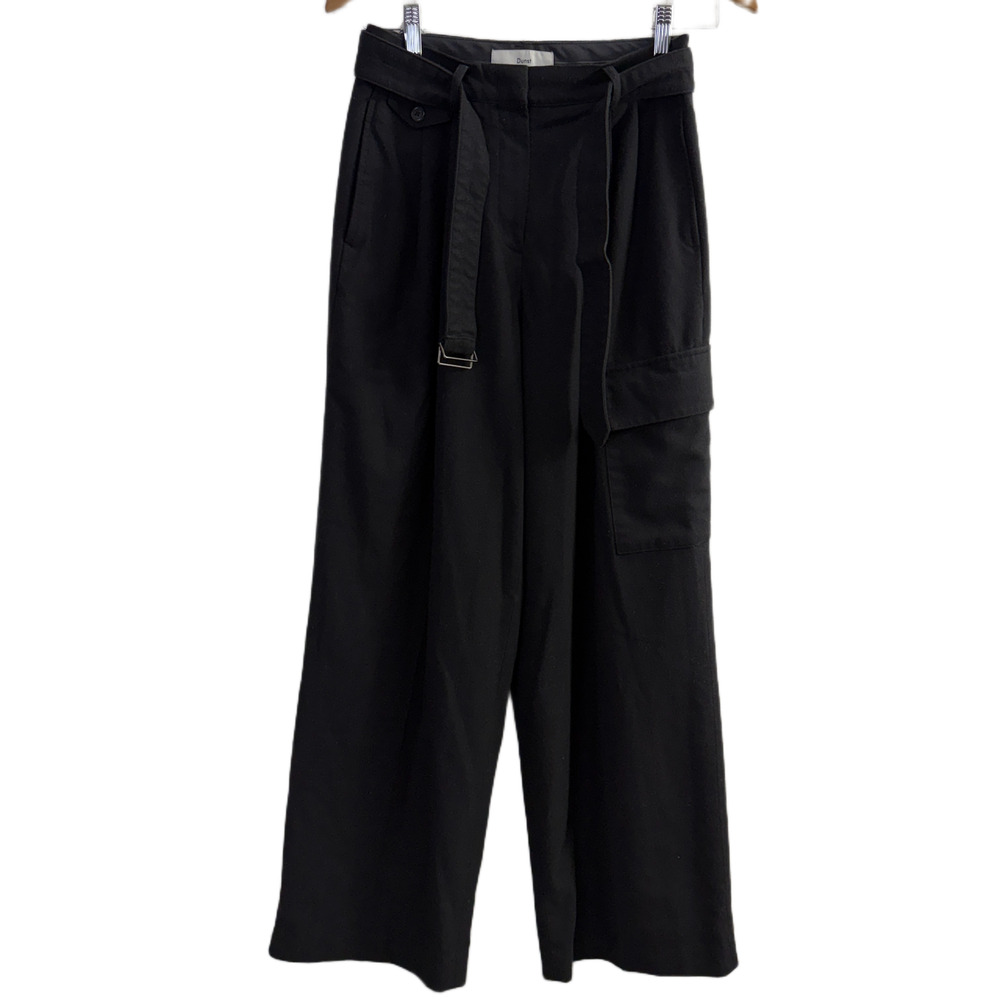 Dunst Carpenter Pants Womens Size Small Black Wool Blend Belt Wide Leg